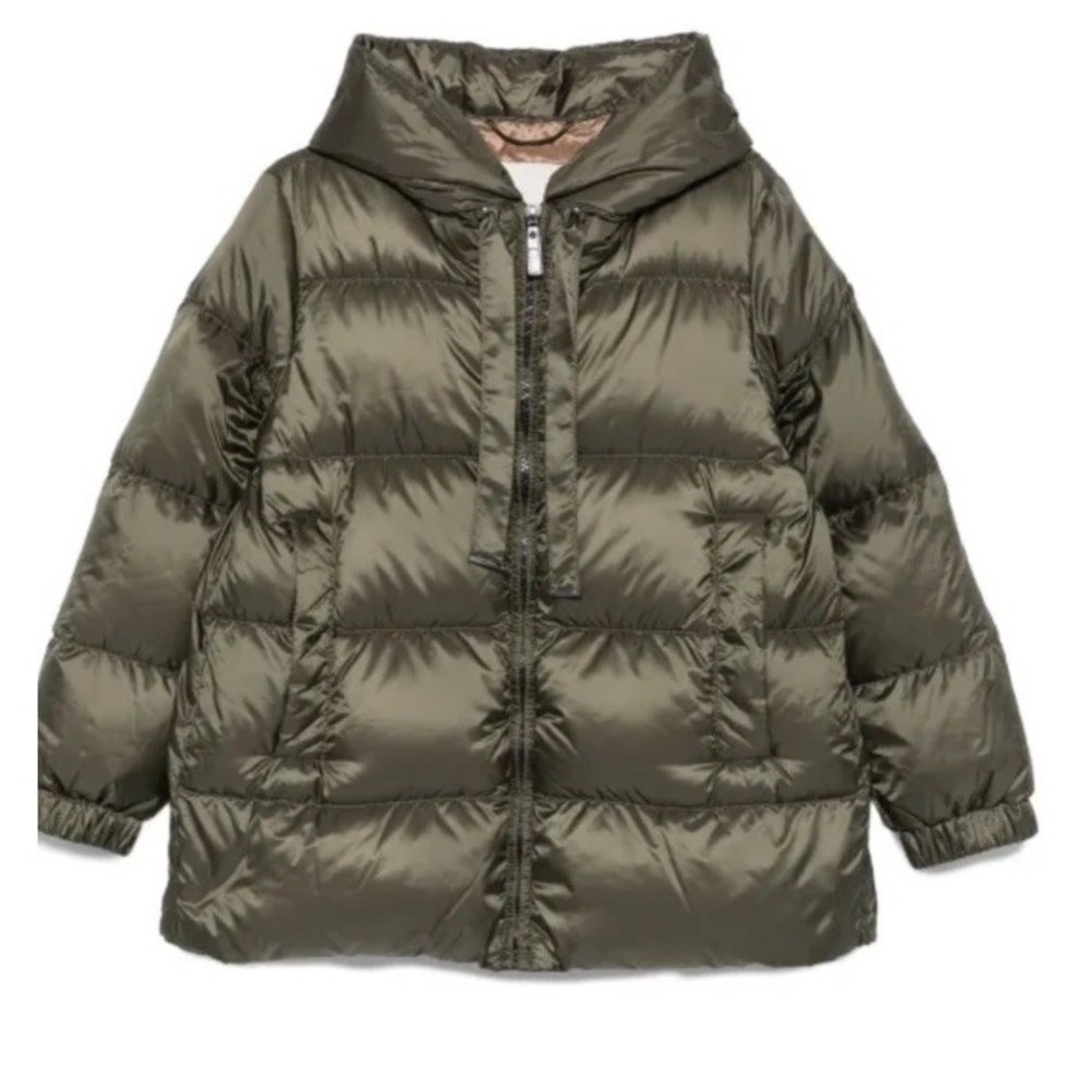 Max Mara The Cube Hooded Down Puffer Coat Jacket Olive Green 8